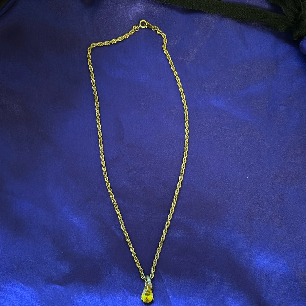 Gold color necklace with citrine pendant